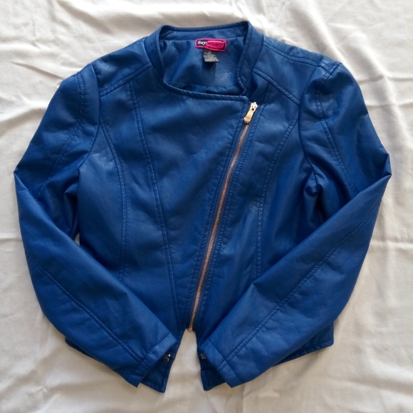 SayWhat? Leather Blue Jacket Polyester Zippered - Picture 1 of 11